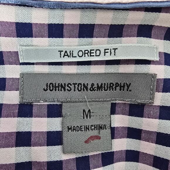 JOHNSTON & MURPHY Dress Shirt Sz M Tailored fit Contrast Flip Cuff Gingham check - Picture 12 of 13
